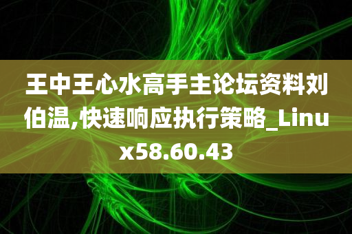 王中王心水高手主论坛资料刘伯温,快速响应执行策略_Linux58.60.43